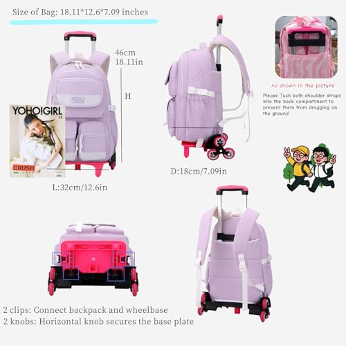 MITOWERMI Rolling Backpack for Girls, Backpack with Wheels for Boys, Kids Roller Trolley Bags Wheeled School Bookbag Blue-6 wheels