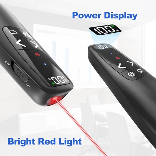 (2 Units) Rechargeable Presentation Clicker with Case, Power Digital Display Wireless Presenter Remote, Red Light Pointer Computer PowerPoint Clickers for Mac Laptop, Slideshow Google Slide Advancer - style: 2 Units Red Light