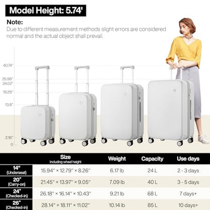mixi Upgrade Carry on Luggage Suitcases with Spinner Wheels, Hardside Rolling Suitcase PC with TSA Lock Lightweight Travel Case 20in Carry-On, Fine Grid Smoke White - color: Fine Grid Smoke White, size: 20in Carry on
