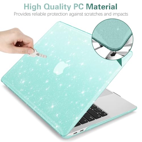 Green Glitter Case for MacBook Air 13 inch 2022-2018 M1 A2337 A2179 A1932, Glitter MacBook Air M1 Case - Shiny Bling Sparkle Plastic Hard Shell & Keyboard Cover for MacBook Air 13.3 inch - color: # PC+Green Glitter