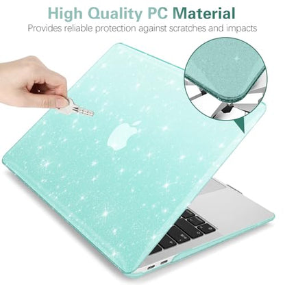 Green Glitter Case for MacBook Air 13 inch 2022-2018 M1 A2337 A2179 A1932, Glitter MacBook Air M1 Case - Shiny Bling Sparkle Plastic Hard Shell & Keyboard Cover for MacBook Air 13.3 inch - color: # PC+Green Glitter