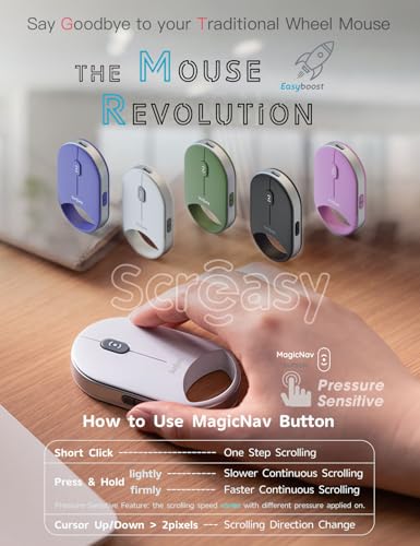 Pressure-Sensitive Infinite Free-Scroll Mouse | Small, Slim & Silent | 4000 DPI | Tri-Mode (Dual Bluetooth/2.4G/USB Wired) | Mini Portable Wireless Travel Mouse for Laptop, MacBook, iPad, PC - color: White