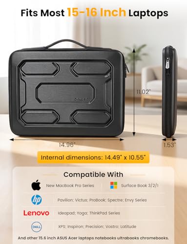 DOMISO Laptop Hard Case 15-16 inch Waterproof Shockproof Hard Shell Laptop Sleeve with Handle & Storage Pocket, Compatible with MacBook, HP, Dell, Black - color: Black, size: 15.6 inch