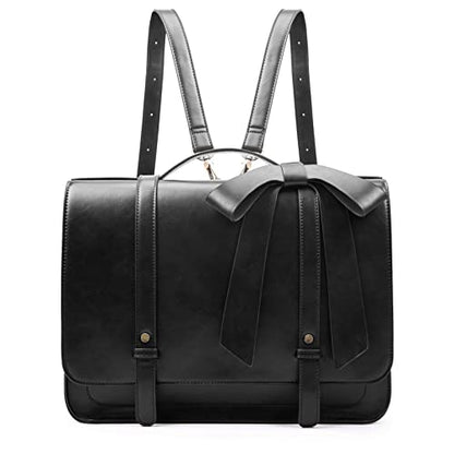 ECOSUSI Briefcase for Women Messenger Backpack PU Leather Laptop Bag Satchel Computer Bag for College Business Travel | PU Leather - color: Black