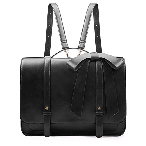 ECOSUSI Briefcase for Women Messenger Backpack PU Leather Laptop Bag Satchel Computer Bag for College Business Travel | PU Leather - color: Black