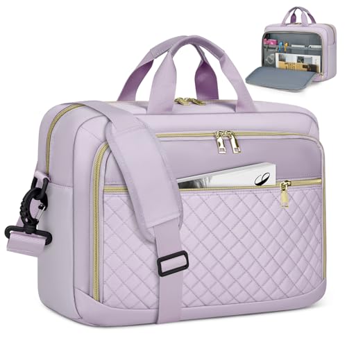 NEWHEY Laptop Bag 17.3 Inch Laptop Briefcase for Women Large Computer Bag | Water-resistant Shoulder Messenger Bag with Multi-Pockets & Padded Strap for Business Office Work College Grey Purple - color: Gray Purple, size: 17 inch