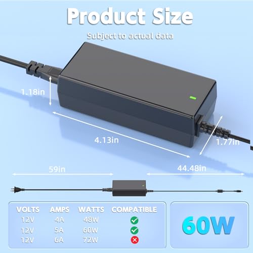 12V 5A 60W Monitor Power Adapter for S-Series 22 24 27 inch | 5.5x2.5mm Tip, 103.5in Cable, FCC CE RoHS, for 22-27in S-Series, Replaces ADP-40DD B PA-1041-71