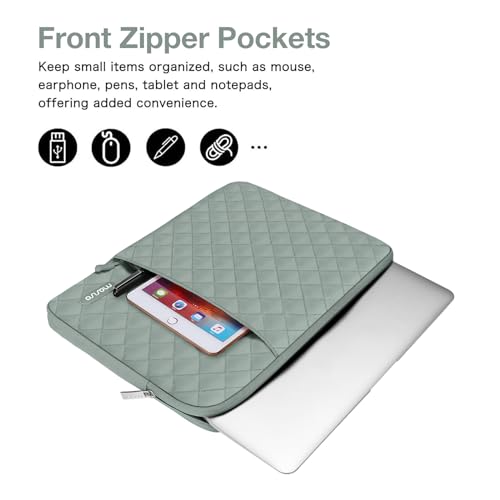 MOSISO Laptop Case 13.3 inch, 13-13.3 inch Laptop Sleeve, Antique Green | Compatible with MacBook Neo/Air 13.6/Pro 13/Pro 14, HP Dell ASUS Lenovo, Square Quilted Vertical Bag with Pocket&Small Case - color: Antique Green, size: 13.3 inch