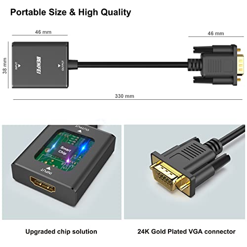 BENFEI HDMI to VGA, Uni-Directional HDMI Computer to VGA Monitor Adapter (Female to Male) with 3.5mm Audio Jack Compatible with TV Stick, Computer, Desktop, Laptop, PC, Monitor, Projector, Roku, Xbox
