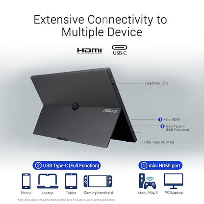 ASUS ZenScreen MB16AMTR 15.6 Inch 1080p Touchscreen USB-C Portable Monitor | Built-in Battery, Kickstand, Eye Care, Tripod Socket, IPS, For Laptop, Phone, Console, Travel Display for MacBook and PC - style: 16" Touch Battery