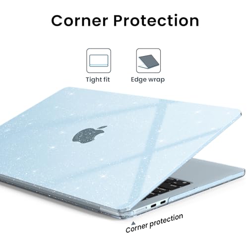 AKIT Compatible with MacBook Air 13 inch Case Glitter 2026 2025-2022 M5 M4 M3 M2 Model A3449 A3240 A3113 A2681, Sturdy Laptop Hard Shell for Mac Air 13.6" + Keyboard & Screen Cover, Sparkly Air Blue - color: Glitter Blue