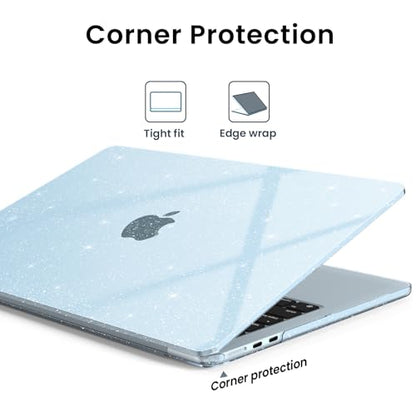 AKIT Compatible with MacBook Air 13 inch Case Glitter 2026 2025-2022 M5 M4 M3 M2 Model A3449 A3240 A3113 A2681, Sturdy Laptop Hard Shell for Mac Air 13.6" + Keyboard & Screen Cover, Sparkly Air Blue - color: Glitter Blue