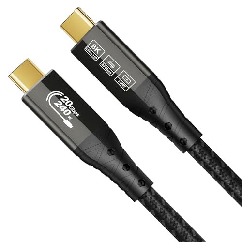 ZIKNYDO USB C 3.2 Gen 2x2 Cable, 20Gbps USBC Data Cable, 8K@30Hz, 4K@60Hz/144Hz USB C Monitor Video Output, 240W PD Fast Charging Type C for iPhone 16/15, MacBook Pro, Dell XPS, SSD, Hub (1.6FT/ 0.5m) - size: 1.6FT*1