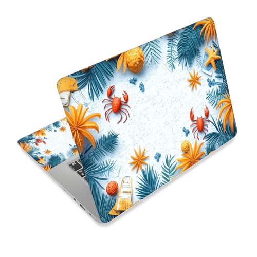 Universal Laptop Skin Sticker Decal,15.6 Inch Laptop Vinyl Cover for 13" 14" 15.6" Laptop,Scratch-Resistant Waterproof Protector Wrap,Reusable with Wrist Pads,Summer Beach Border with Crabs - color: Summer Beach Border with Crabs