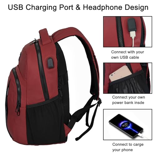 Goloni 15.6 Travel Laptop Backpack with USB Charging Port, Men Man Women Back Pack,Work,Casual College,High Schol Book Bag for Teens Lightweight Waterproof Casual Notebook Bag,Red - color: Red
