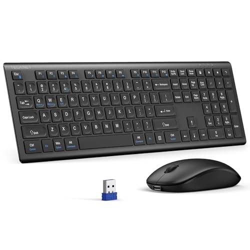 TECKNET 2.4G Rechargeable Ultra-Slim Wireless Keyboard and Mouse Combo | 2.4G Stable Connection, Full-Size Scissor Switch Keyboard with 12 Multimedia Keys, Silent Mouse, Ergonomic Design, Black - color: Black
