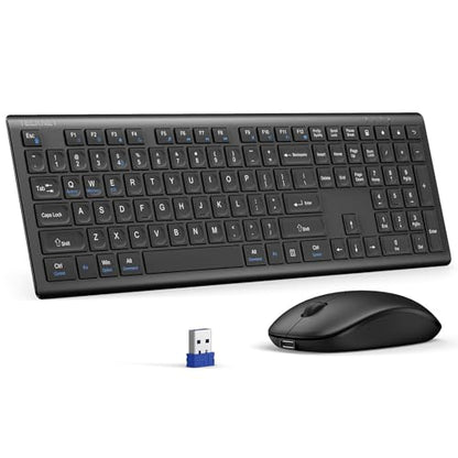 TECKNET 2.4G Rechargeable Ultra-Slim Wireless Keyboard and Mouse Combo | 2.4G Stable Connection, Full-Size Scissor Switch Keyboard with 12 Multimedia Keys, Silent Mouse, Ergonomic Design, Black - color: Black