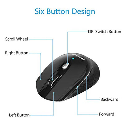 Leadsail Wireless Laptop Mouse, 2.4G Slim Portable, Less Noise, 6 Buttons, USB for Windows/Mac/Laptops - color: Black