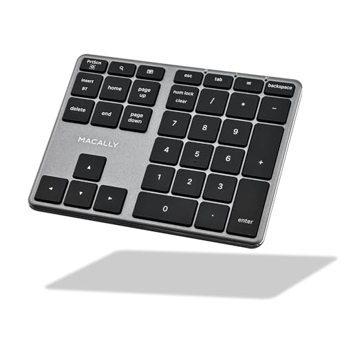 Macally Bluetooth Number Pad for Laptop - Slim Aluminum Design - Rechargeable Wireless Numeric Keypad - 35 Key Numpad Keyboard for Data Entry - for Mac, MacBook Pro/Air, iPad, iPhone, iOS, PC, Android - color: Space Gray