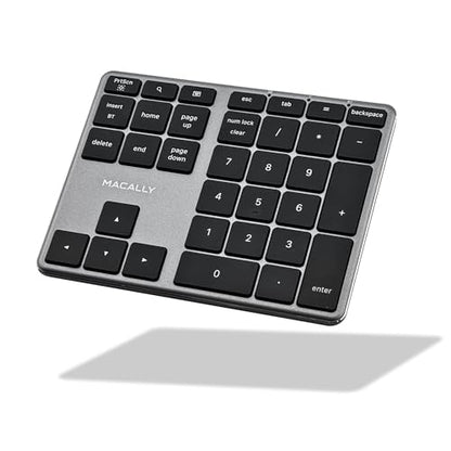 Macally Bluetooth Number Pad for Laptop - Slim Aluminum Design - Rechargeable Wireless Numeric Keypad - 35 Key Numpad Keyboard for Data Entry - for Mac, MacBook Pro/Air, iPad, iPhone, iOS, PC, Android - color: Space Gray