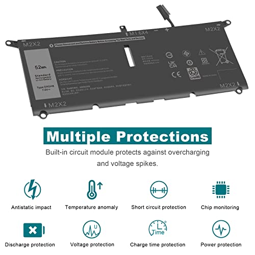 DXGH8 0H754V H754V G8VCF G8VCF6C HK6N5 Battery for Dell XPS 13 9370 9380 2019 Inspiron 13 7000 7390 7391 2-in-1 5390 5391 14 7400 7490 Latitude 3301 E3301 Vostro 5390 5391, P113G001 P82G P82G001 52Wh - size: 11.18*3.9*0.2inch DXGH8