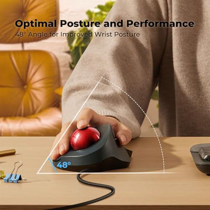 Wired Trackball Mouse for Large Hands, Ergonomic Design Reduces Wrist & Muscle Strain, Precision Tracking with Easy Index Finger Control, Compatible with PC, Laptop, Windows, Mac, Red - color: A-Red