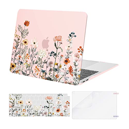 MOSISO Compatible with MacBook Air 13 inch Case M1 2022-2018, Pink | Retina Display, Plastic Garden Flowers Hard Shell&Keyboard Cover&Screen Protector, Release A2337 M1 A2179 A1932 - color: Pink