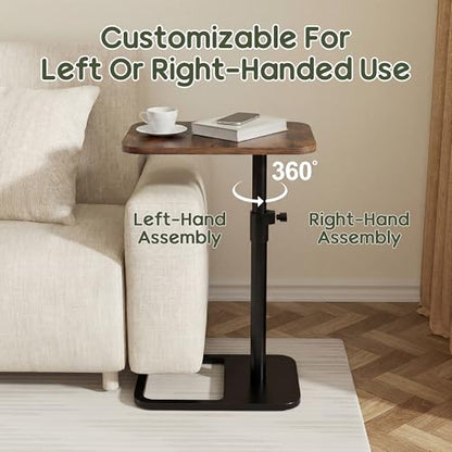 YUHFERA Couch Table, 360° Swivel Adjustable TV Tray for Small Spaces, Rich | Height-adjustable sofa side table slides under seating for eating, reading, laptop work, and everyday essentials - color: Rich