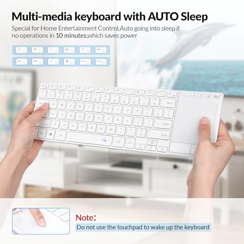 Rii 2.4G Wireless and Bluetooth Touch TV Keyboard with Media Control-White | BT 5.1+2.4G,Aluminium Alloy,Easy meadia control,built-in touchpad for HTPC,PC,Tablet,iPad,Android TV Box,Smart TV,Mac - color: White(K22S-W)