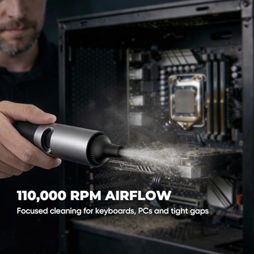 Electric Air Duster, Cordless Compressed Air Duster, Metal Body, 4 Speeds, Hold-to-Turbo, for Keyboard, PC, Car Interior Cleaning, Canned Air Alternative