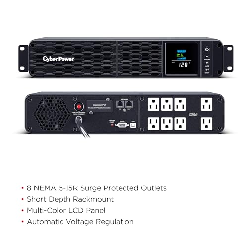 CyberPower CP1500PFCRM2U PFC Sinewave UPS Battery Backup | 1500VA/1000W, 8 Outlets, AVR, Short Depth 2U Rackmount, UL Certified - size: 1500VA, style: Rackmount 2U