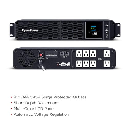 CyberPower CP1500PFCRM2U PFC Sinewave UPS Battery Backup | 1500VA/1000W, 8 Outlets, AVR, Short Depth 2U Rackmount, UL Certified - size: 1500VA, style: Rackmount 2U