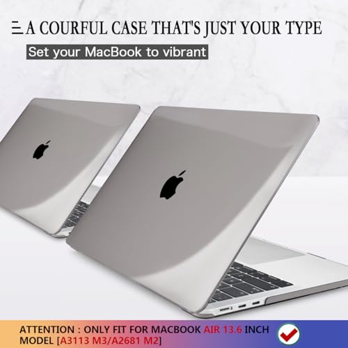 CISSOOK Compatible with MacBook Air 13 inch Case A3449 A3240 A3113 A2681 | 2026 2025 2024 2023 2022, 5in1 Set Hard Shell Case Keyboard Cover for MacBook Air 13.6 inch M2 M3 M4 M5, Crystal Gray - color: Air13.6inch-Crystal Gray