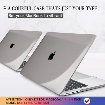 CISSOOK Compatible with MacBook Air 13 inch Case A3449 A3240 A3113 A2681 | 2026 2025 2024 2023 2022, 5in1 Set Hard Shell Case Keyboard Cover for MacBook Air 13.6 inch M2 M3 M4 M5, Crystal Gray - color: Air13.6inch-Crystal Gray