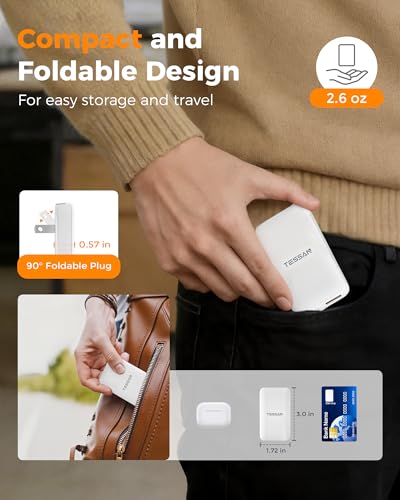 Flat Wall Charger USB C PD 45W, TESSAN Flat USB Wall Plug Foldable | 1 USB C and 1 USB A, Outlet Adapter, Fast Charging Block, Ultra Slim Charger, for Travel - size: USB-A&C PD45W