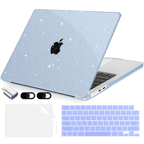 MecBevia Compatible with 2026 M5 MacBook Air 13 inch Case 2026 2025 2024-2022 M5 A3449 M4 A3240 M3 A3113 M2 A2681, Keyboard Cover, Screen Protector, Webcam Cover & Type-C OTG, Sparkly Blue - color: Sparkly Blue
