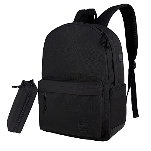 Lightweight School Backpack with Pencil Pouch, Backpack for School Boys and Girls(Black backpack set) - color: All Black, size: 20L