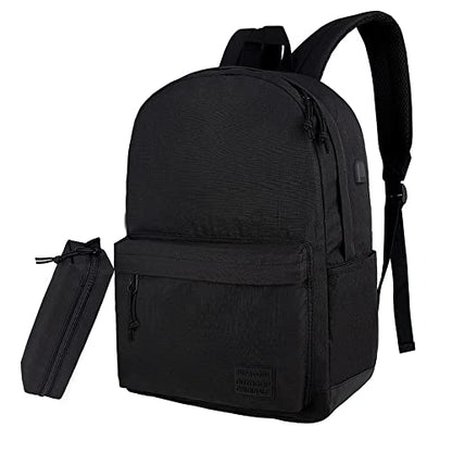 Lightweight School Backpack with Pencil Pouch, Backpack for School Boys and Girls(Black backpack set) - color: All Black, size: 20L