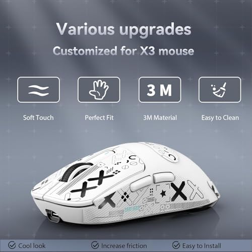 ATTACK SHARK Mouse Anti Slip Grip Tape for X3 Wireless Gaming Mouse - White | Pre-Cut Universal Tape, Skins, Sweat Resistant, Elastics Refined Side Grips, Ultra-thin 0.5mm (0.02in) for Bluetooth Mouse - color: White & Black