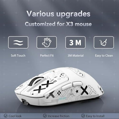 ATTACK SHARK Mouse Anti Slip Grip Tape for X3 Wireless Gaming Mouse - White | Pre-Cut Universal Tape, Skins, Sweat Resistant, Elastics Refined Side Grips, Ultra-thin 0.5mm (0.02in) for Bluetooth Mouse - color: White & Black