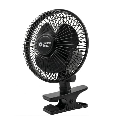 Comfort Zone 6-Inch Corded Clip-On Personal Fan – 2-Speed Quiet Desk Fan with 360° Rotation, Fully Adjustable Tilt & Secure Strong Clamp – Mini Air Circulator for Desks, Bedside & Office - color: Black, size: 6-inch