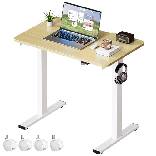 Okin Electric Standing Desk 31.5x19.7 Inches Small Computer Desk-Whole Piece Stand up Desk with Wheels Gaming Rolling Home Office Desks, Oak - color: Oak+casters, size: 31.5 Inch