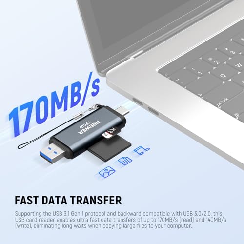 NEEWER TF & SD Card Reader USB C USB A, Type C to Micro SD Adapter, Dual Slot High Speed USB3.1 Gen1 Memory Card Reader for MicroSD, SDHC, SDXC Cards, Compatible with iPhone Android Computer, CP01D