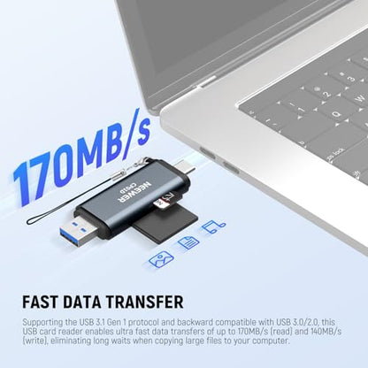 NEEWER TF & SD Card Reader USB C USB A, Type C to Micro SD Adapter, Dual Slot High Speed USB3.1 Gen1 Memory Card Reader for MicroSD, SDHC, SDXC Cards, Compatible with iPhone Android Computer, CP01D