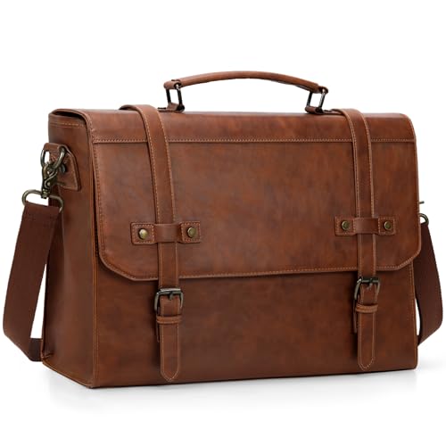 RAINSMORE Mens Messenger Bag 18 Inch Waterproof Vintage Leather Laptop Briefcase Large Laptop Bag Satchel Bag Computer Shoulder Bag for Office Business Travel College,Brown - color: Brown, size: 18 inch