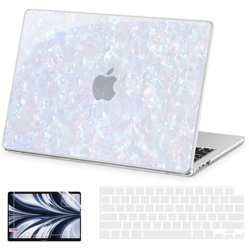AKIT Compatible with MacBook Air 13 inch Case M5 2026 2025-2022 M4 M3 M2 A3449 A3240 A3113 A2681, Sparkle Pearly-Lustre Design Hard Shell Case&Screen Protector&Keyboard Cover, Shiny Pearl - color: Shiny Pearl
