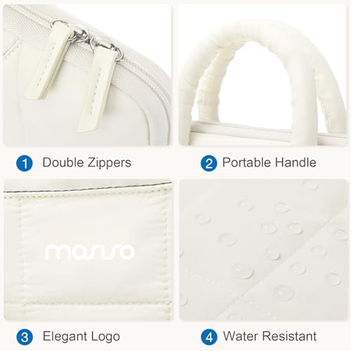 MOSISO Laptop Case 16 inch, 15-15.6 inch Puffy Laptop Sleeve Compatible with MacBook Pro 16 M5 M4 M3 M2 M1,HP Acer Dell Lenovo Notebook,Rectangle Quilted Bag with Handle&Flower Pendant, Sand - color: Sand, size: 16 inch