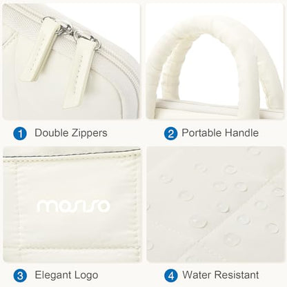 MOSISO Laptop Case 16 inch, 15-15.6 inch Puffy Laptop Sleeve Compatible with MacBook Pro 16 M5 M4 M3 M2 M1,HP Acer Dell Lenovo Notebook,Rectangle Quilted Bag with Handle&Flower Pendant, Sand - color: Sand, size: 16 inch