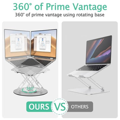 Laptop Stand for Desk Adjustable Computer Stand with 360 Rotating Base Ergonomic Laptop Riser Mount for Desk Foldable Protable Computer Desk Fits with MacBook Pro Air, Round - color: Round, Silver