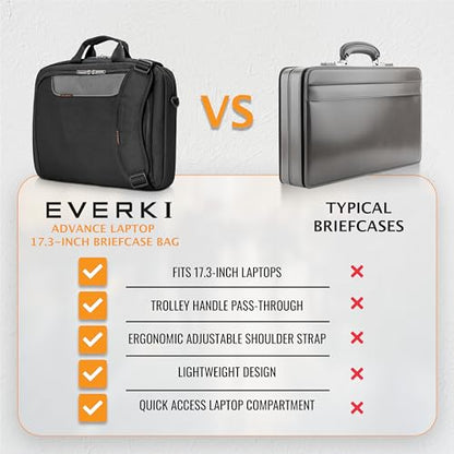 EVERKI Advance Laptop Briefcase 17.3 Inch - Business Briefcase for Men & Women, Ideal Lap Top Computer Bag for Travel, Heavy Duty Laptop Bag, Mens Lap Top Messenger Carrying Case, (EKB407NCH17) Black - size: 17.3 Inch